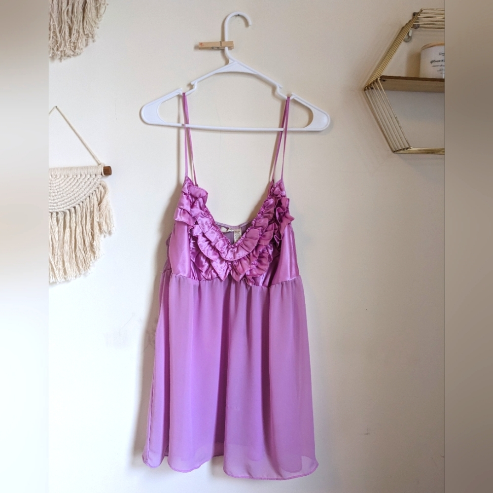Ambrielle purple chiffon satin ruffle nightgown babydoll lingerie